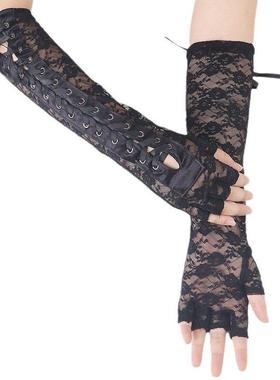 Long hollow nail buckle strap sunscreen lace gloves蕾丝手套