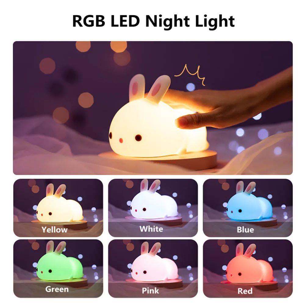 Touch Sensor RGB LED Rabbit Night Light Remote Control 16