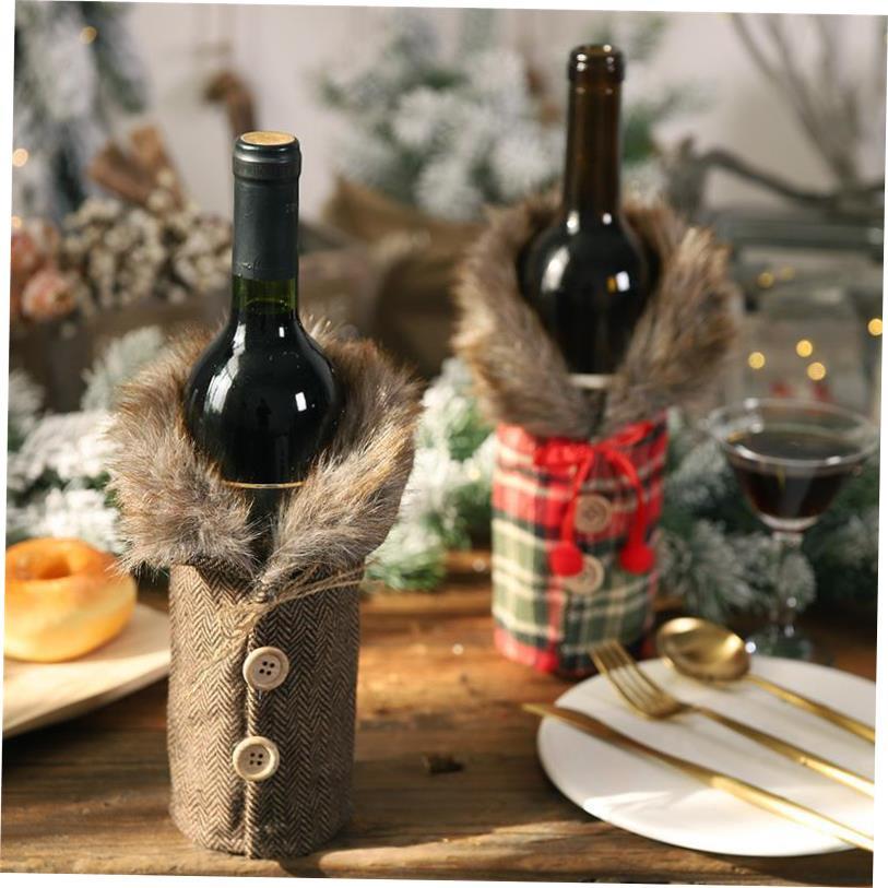 Christmas Table Wine Bottle Decoration Stripe Grid条纹格酒套