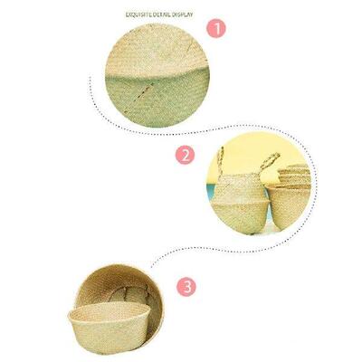 Seaweed Woven Shopping Basket Plant Flowerpot Foldable