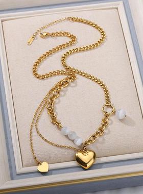 Trend Stainless Steel Multilayer Necklace Thicken Heart