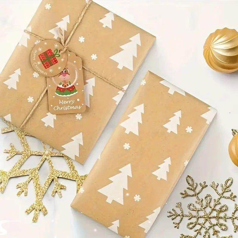 Christmas Gift Wrapping Paper with Snowflake Tree Pattern Pa
