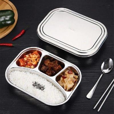 Stainless Steel Divided Dinner Plate Lunch Box With Lid