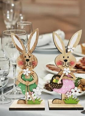 Easter Day Standing Rabbit Wooden Craft Spring Festival Tabl