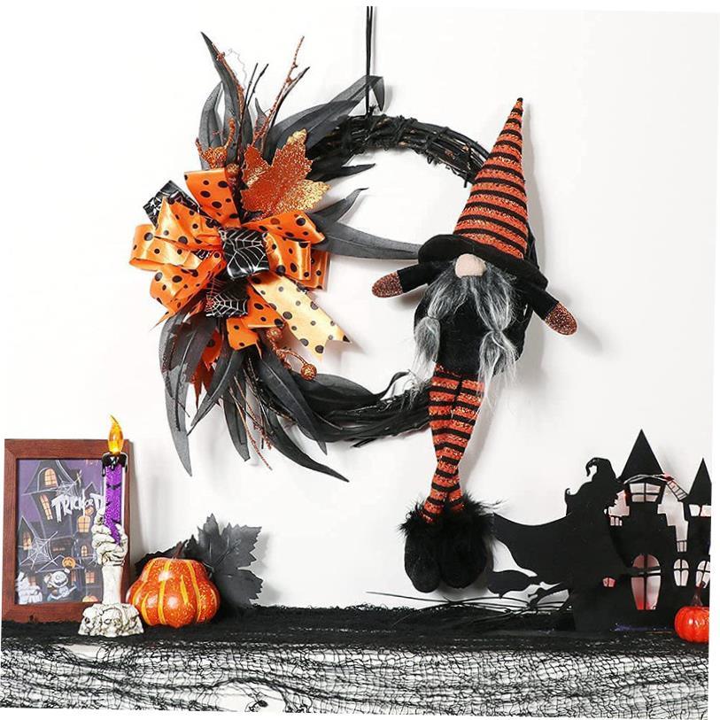 New Halloween Rattan Wreath Black Feather Figure Halloween R
