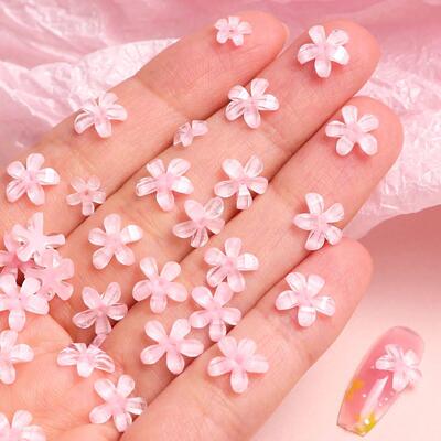 30pcs Kawaii Flower 3D Nail Art Charms Transparent Jelly Min