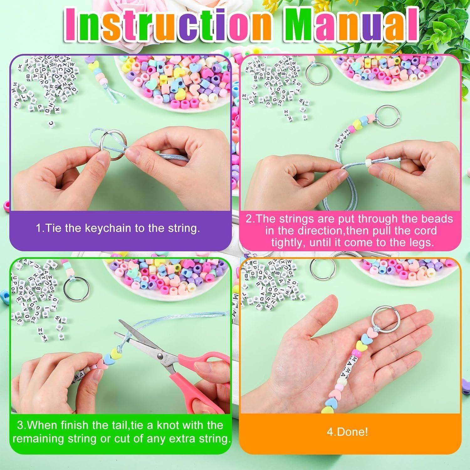 DIY Bead Keychain Making Kit Letter Beads Jewelry Key Ring