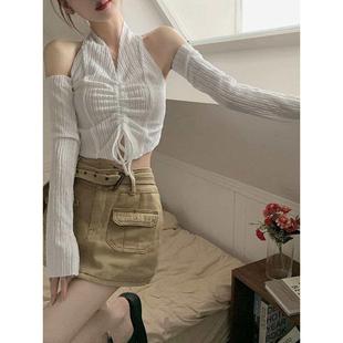 spicy drawstring hanging Black small and neck camisole sweet