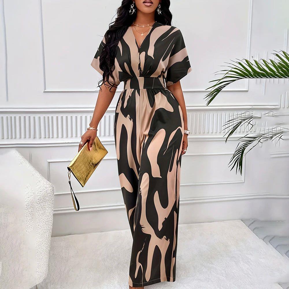 Printed waist wide leg jumpsuit for women 印花阔腿连体衣裤女