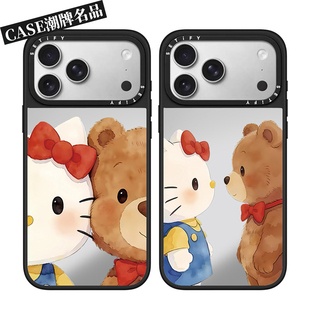 小熊与凯蒂猫适用iPhone17Promax苹果16Pro手机壳13镜面14防摔套15可爱16Promax卡通17Pro女款Plus磁吸12轻奢