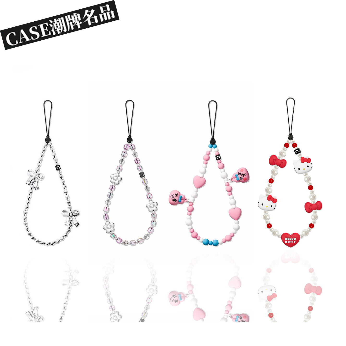 CASE樱花蝴蝶结手机挂绳吊坠饰品短款手腕带挂件个性珠串手链少女