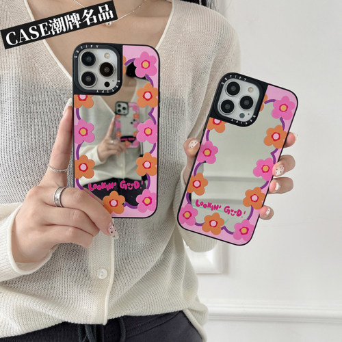 CA花朵环绕适用iPhone17Promax苹果16Pro手机壳13镜面14潮牌15防摔套16Promax个性17Pro磁吸Plus女款12轻奢11