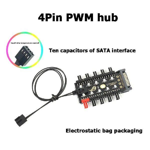 10 Port 4 Pin PWM Fan Hub Splitter for Motherboard with 12V
