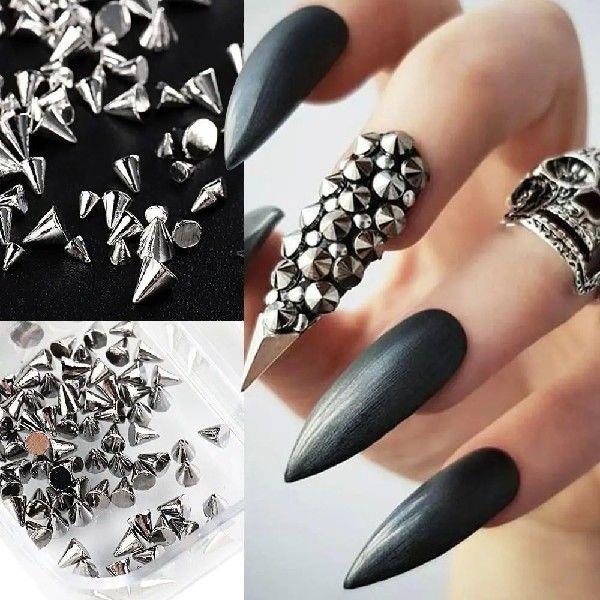 Appro150pcs/box 3D Cone Spike Nail Rhinestone 1.5-3mm Metal