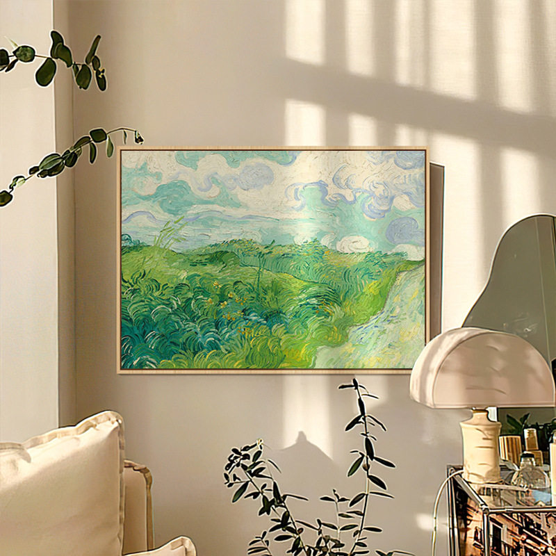 藏在麦田里的夏日北欧清新风景装饰画梵高抽象挂画绿色壁画