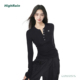 t恤内搭可外穿修身 HIGH 上衣 女冬季 长袖 RAIN 黑色v领加绒打底衫