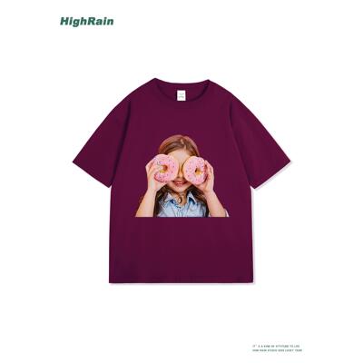 紫色可爱甜甜圈印花短袖T恤女潮