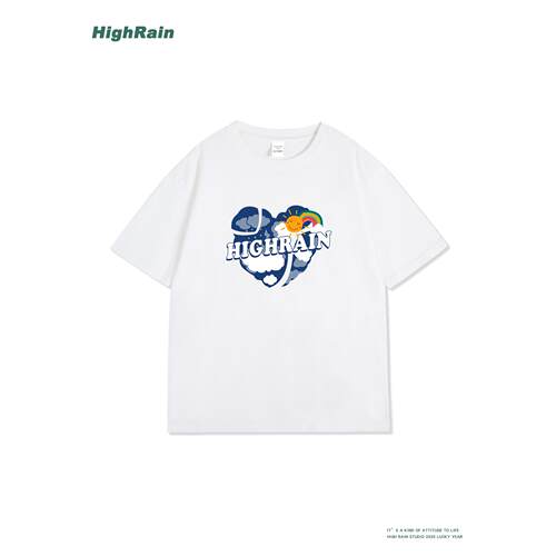 HighRain蓝色爱心云朵印花短袖潮