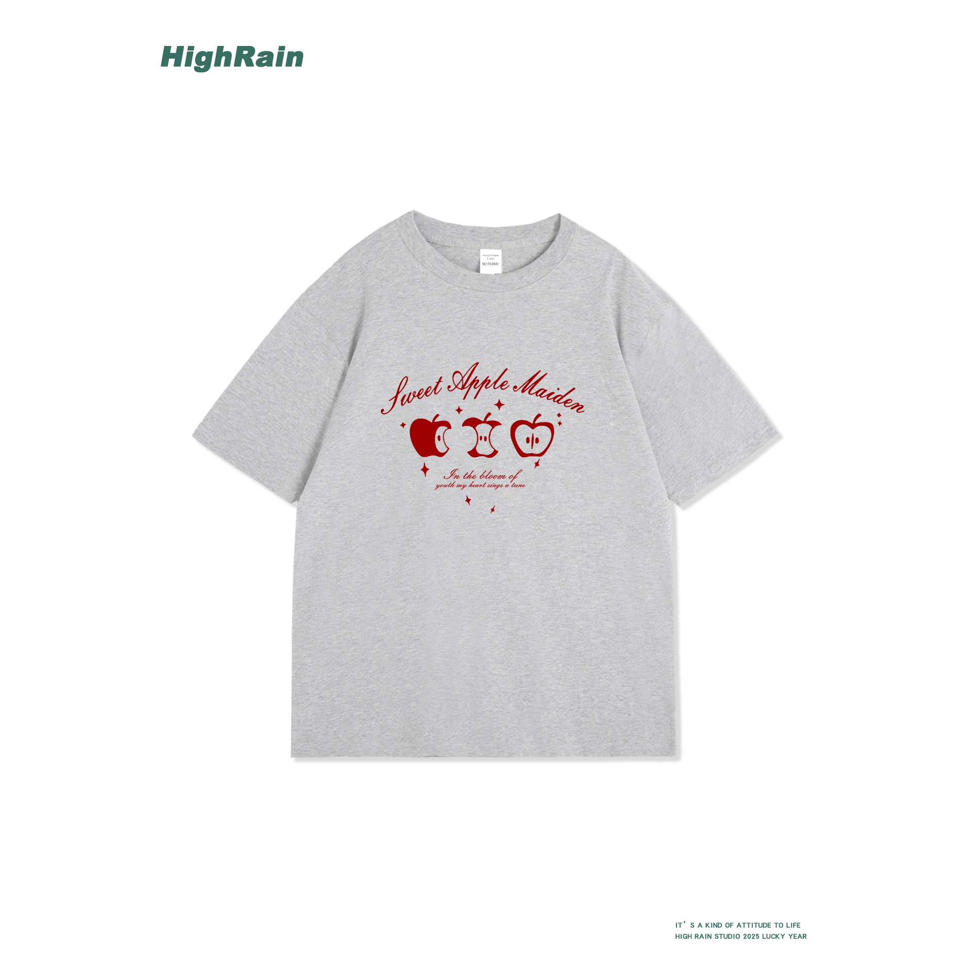 HIGHRAIN 夏季梦幻童话风T恤男女款宽松苹果月亮时钟图案休闲上衣