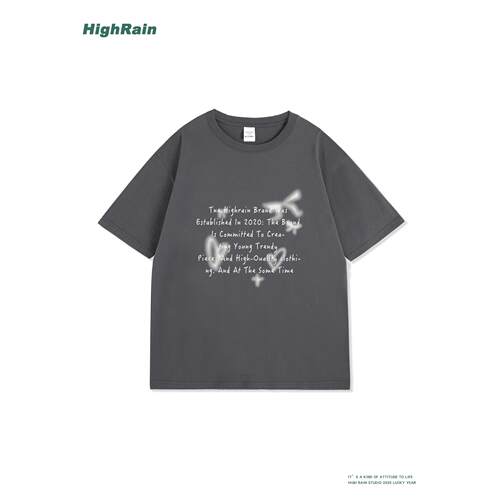 HighRain深灰字母印花短袖T恤宽