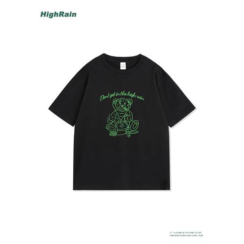 HighRain黑色短袖T恤街头潮牌印
