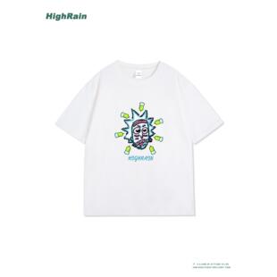 HighRain白色T恤男女款宽松潮牌卡通瑞克注射器印花短袖半袖上衣