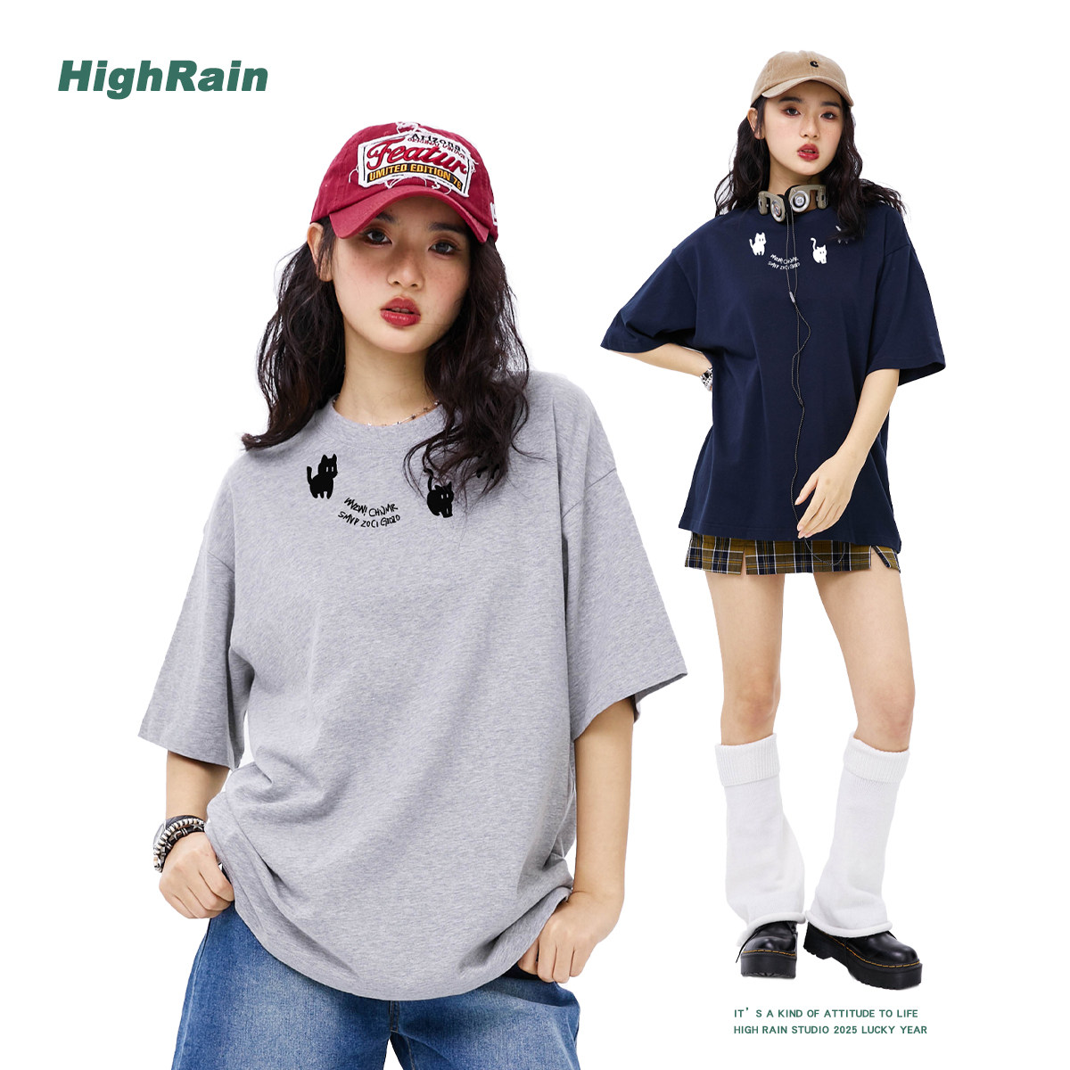 小众猫咪设计感短袖t恤女宽松图片