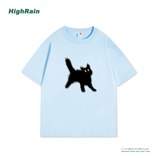 T恤女白色oversize情侣内搭2025新款 猫咪正肩短袖 上衣男 夏季 美式