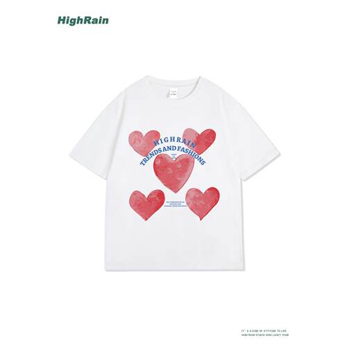 HighRain红心印花短袖T恤男女潮