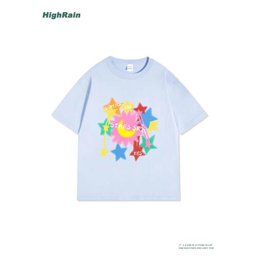 HighRain多巴胺星星天空T恤女夏