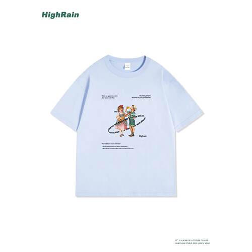 HighRain美式复古童趣印花短袖潮