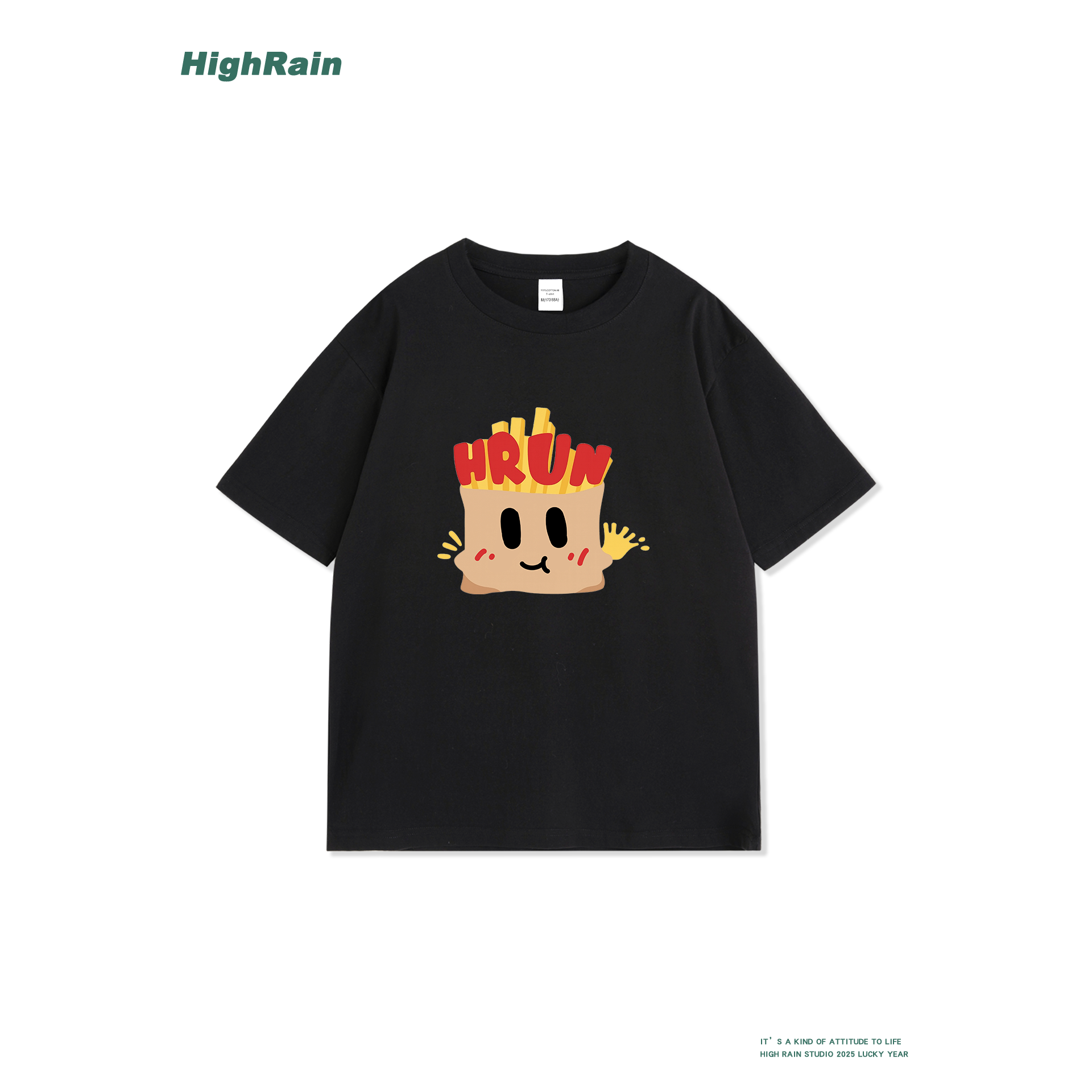 HIGHRAIN 可爱薯条印花夏季宽松纯棉T恤韩系软萌清爽百搭圆领短袖
