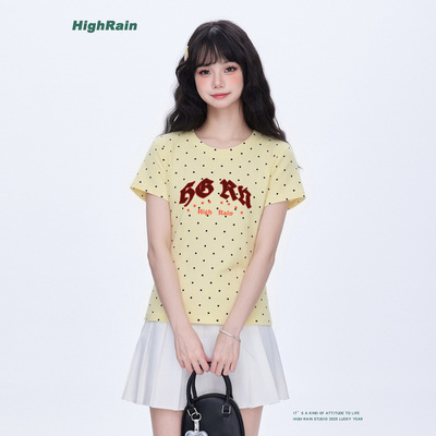 HighRain黄色波点短袖T恤女2026