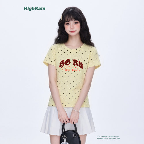 HighRain黄色波点短袖T恤女2026