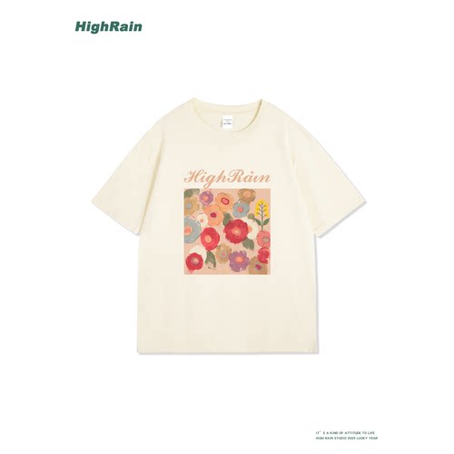 复古油画花卉重磅纯棉落肩情侣衣