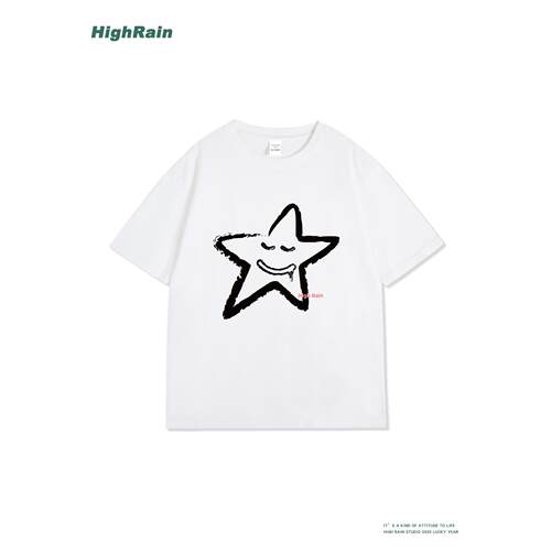 HighRain日系手绘涂鸦星星短袖潮