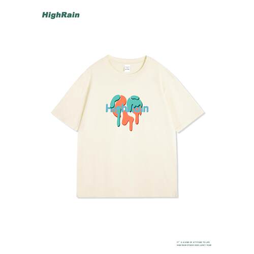 HighRain潮牌夏季米白短袖T恤潮