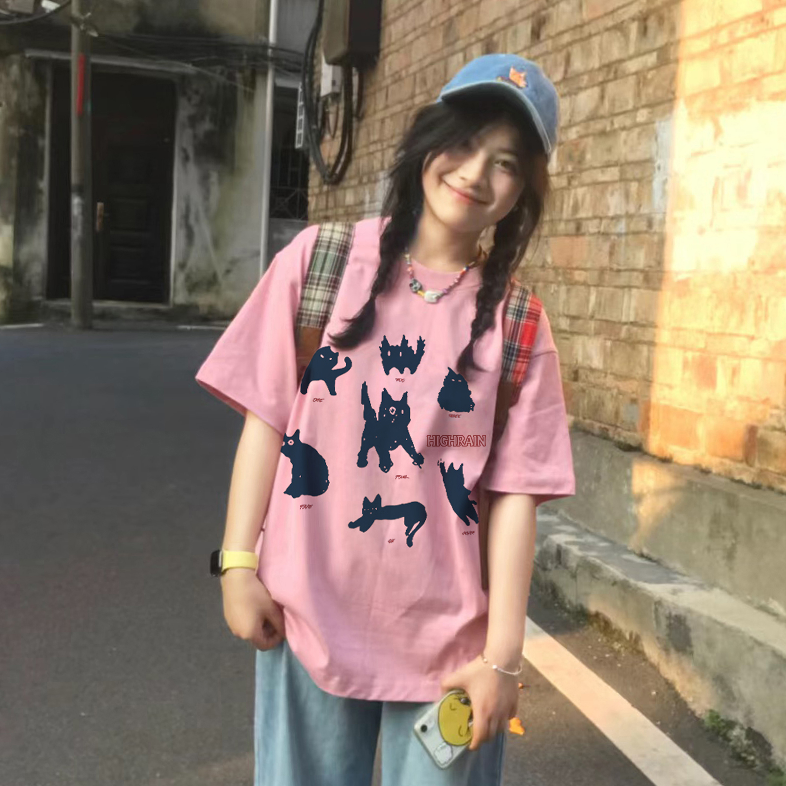 搞怪猫咪纯棉短袖T恤女