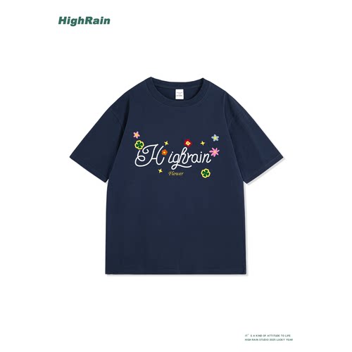 文艺清新花朵纯棉重磅落肩T恤潮