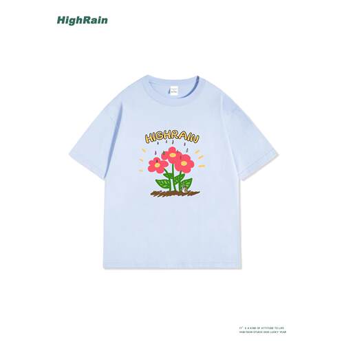 HighRain夏季新款浅蓝色可爱花朵
