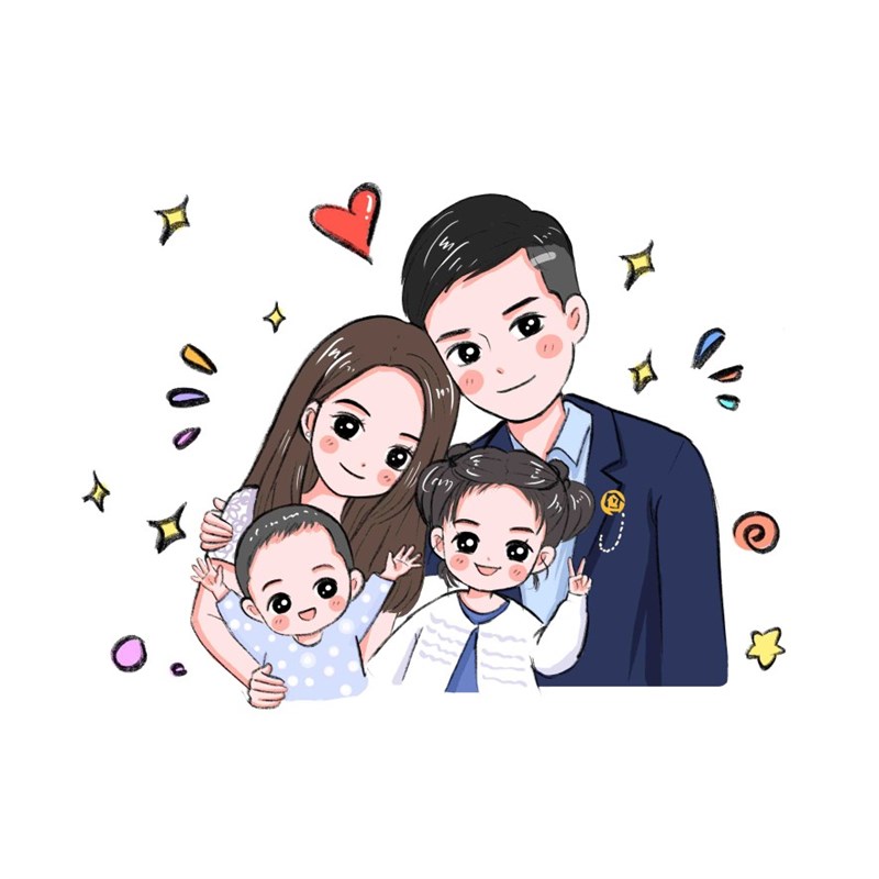 手绘头像定制真人照片转漫画q版卡通微信logo蜡笔简笔.设计全家福