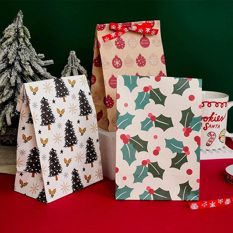 10pcs Kraft Paper Christmas Cookie Candy Bag Biscuit Snack