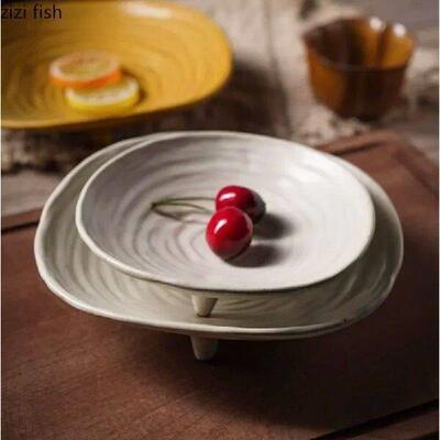 Ceramic Dining Plates Irregular Tripod Disc Tea Tray Fruit