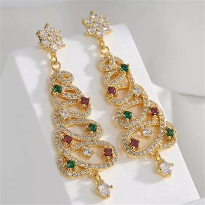 Vintage Crystal Zircon Christmas Tree Earrings for Women Tem
