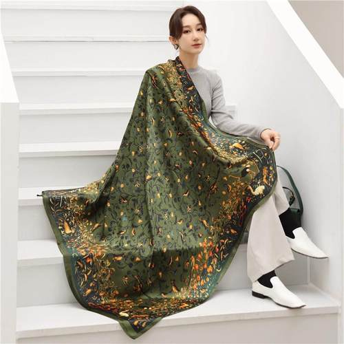 Floral Silk Scarf Shalw Women Wraps Foulard Female Bandana