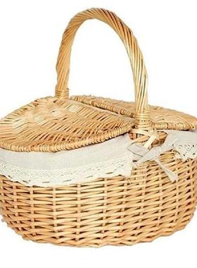 Wicker Picnic Basket with Liner Picnic Hamper with Lid and