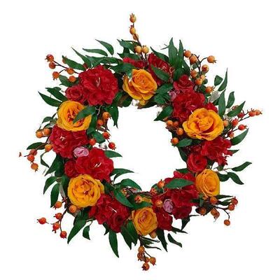 Round Artificial Flower Wreath Greenery Outdoor Front Door