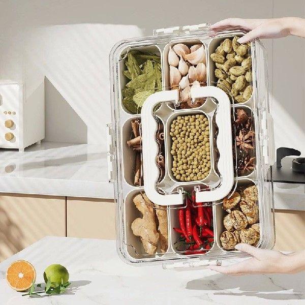 6-Grid Kitchen Spice Storage Container with Lids, Food