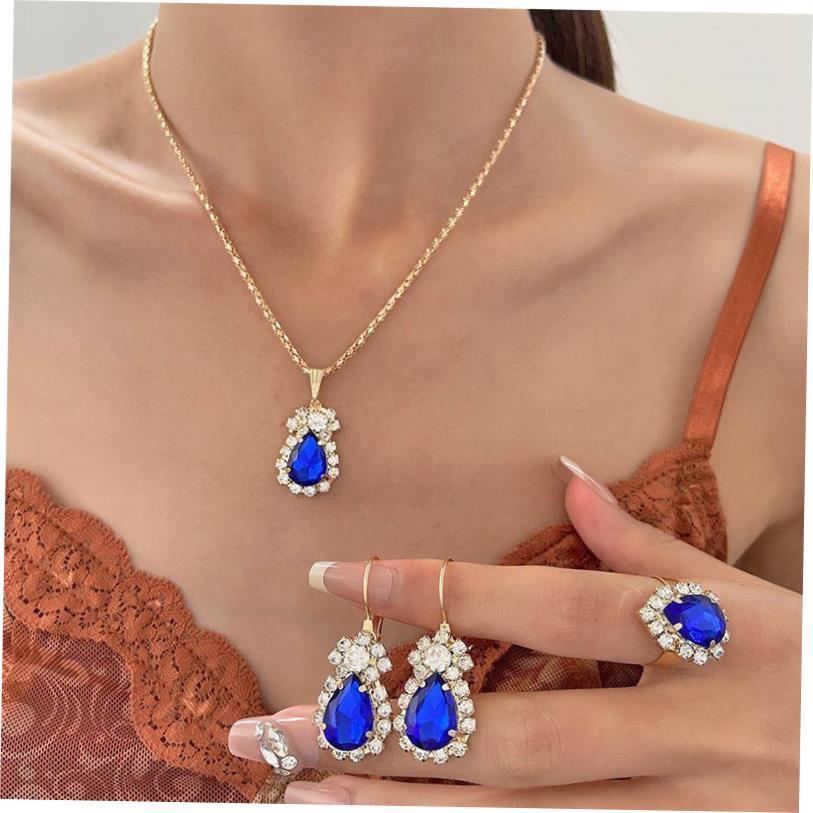 women necklace earrings jewelry set rhinestone ring bridal