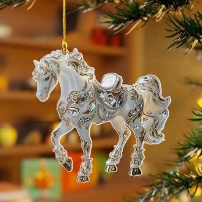 2D Acrylic Horse Car Rearview Mirror Pendant Charm Christmas
